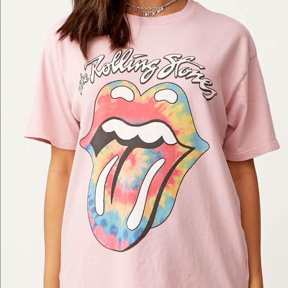 Daydreamer Pink Rolling Stones Tie Dye Tongue Oversized Short Sleeve Shirt - Picture 13 of 13